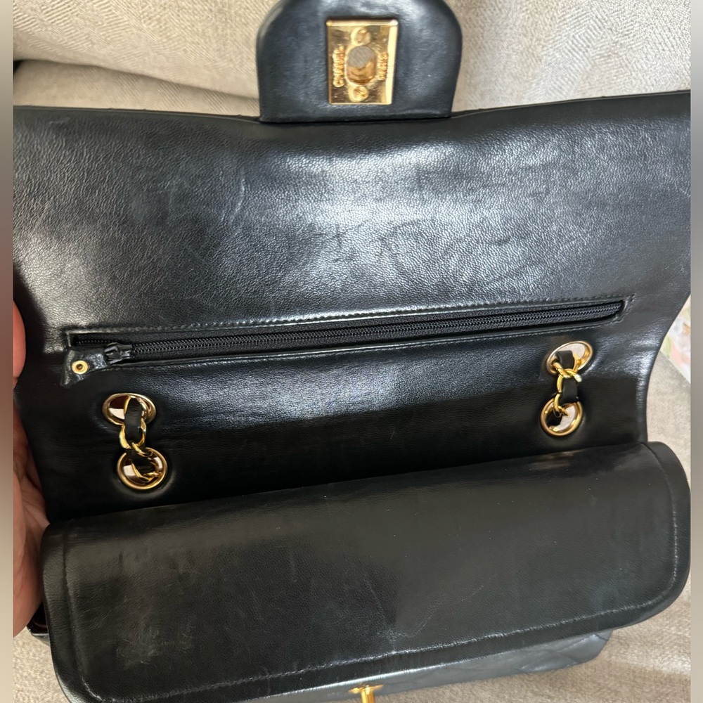 Vintage 18k Chanel double flap classic medium bag black - Picture 4 of 10